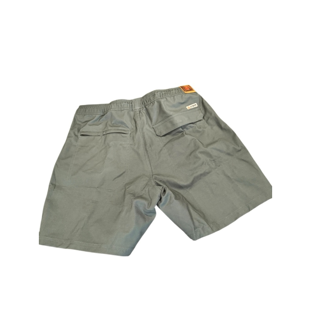 Men's LIVSN Flat Front flex canvas holler Shorts XL Green Beige k9 - Picture 2 of 3